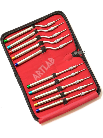 German Osteotomes Set (10 pcs) Color Coded Adjustable Screw Concave Convex Tip for Dental